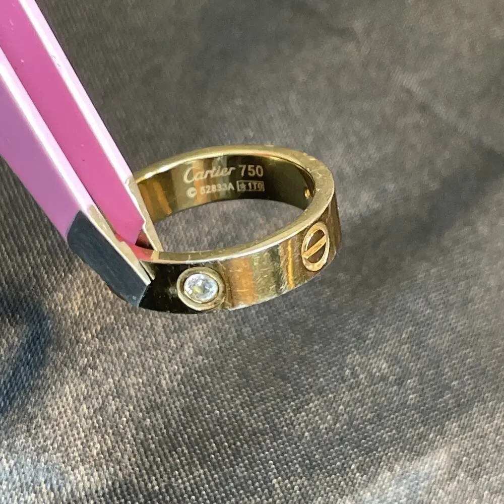 Authentic Cartier Love Ring 18K Yellow Gold 3 Diamonds Band Size 54 / US 7
